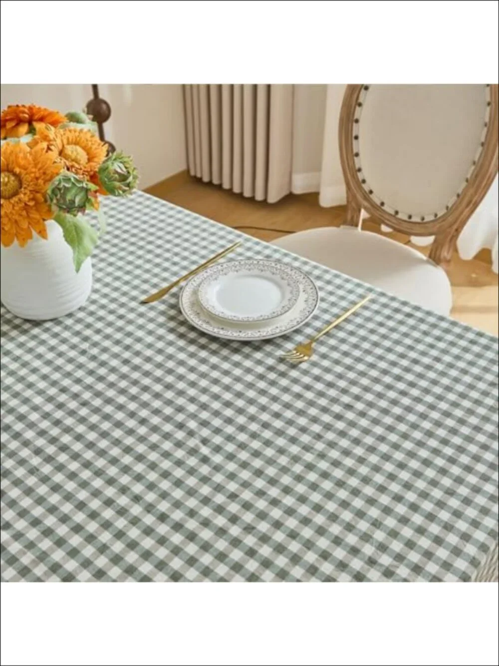 Washed Cotton Tablecloth Gingham Check Ruffled Dining Kitchen